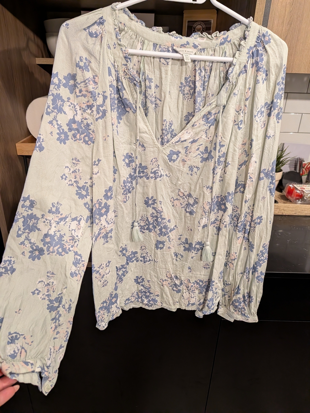 Lucky Brand Light Sage Tunic with Blue Floral Print